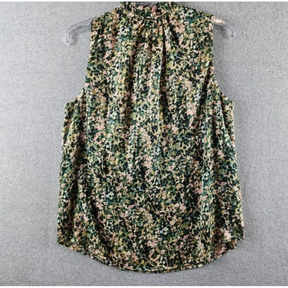 Anne Klein Tulla Printed Tie-Neck Blouse Women's M Pine Forest Multi Pullover - Picture 11 of 13